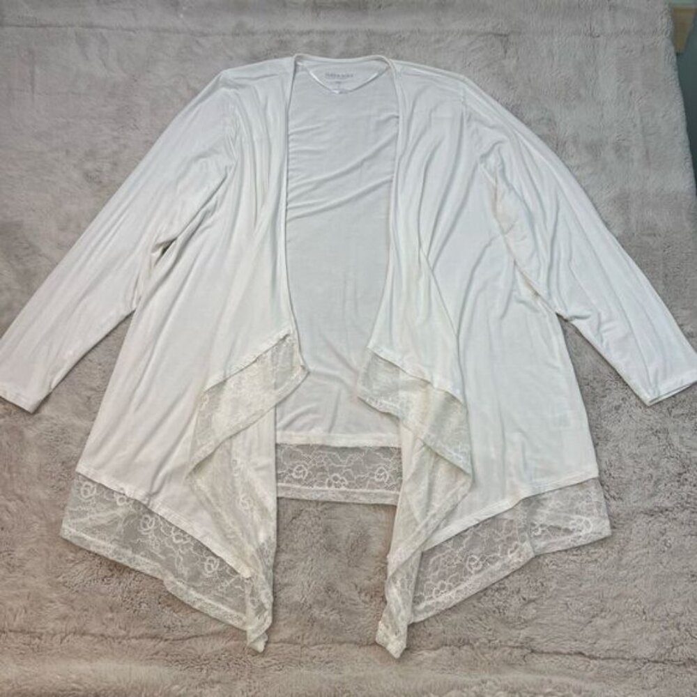 Torrid Super Soft Cardigan Lace Trim Drape Front White Womens Plus
